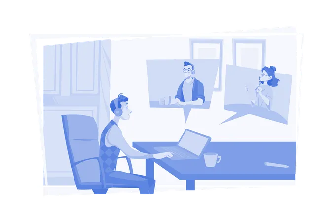 Online Conference Meeting Illustration Concept On White Background Illustration