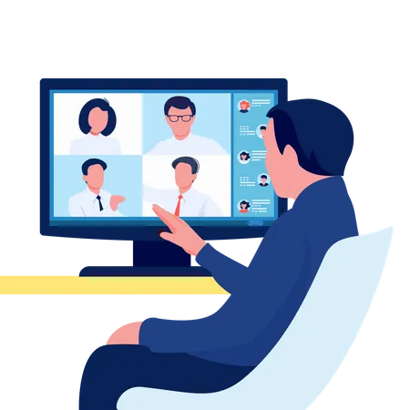Video Online Conference Person Meeting With Group Of People Team Communication Concept Vector Illustration Illustration