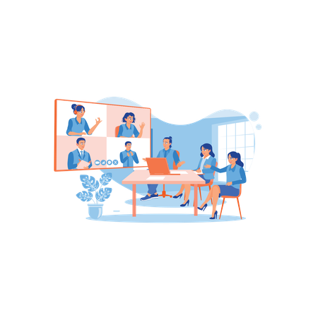 Online Video Conference Via Screen  Illustration