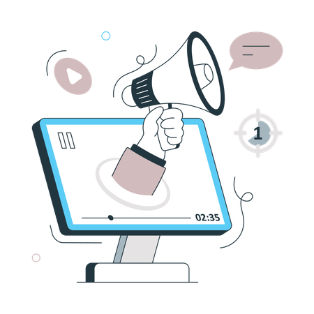 Online Video Marketing on computer  Illustration
