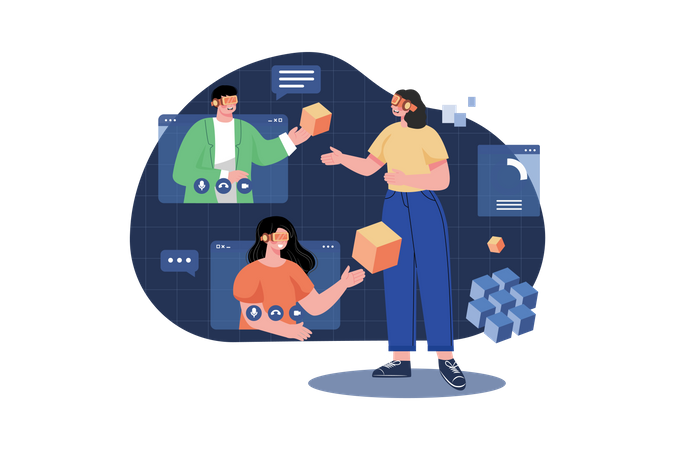 Online video meeting in the metaverse  イラスト