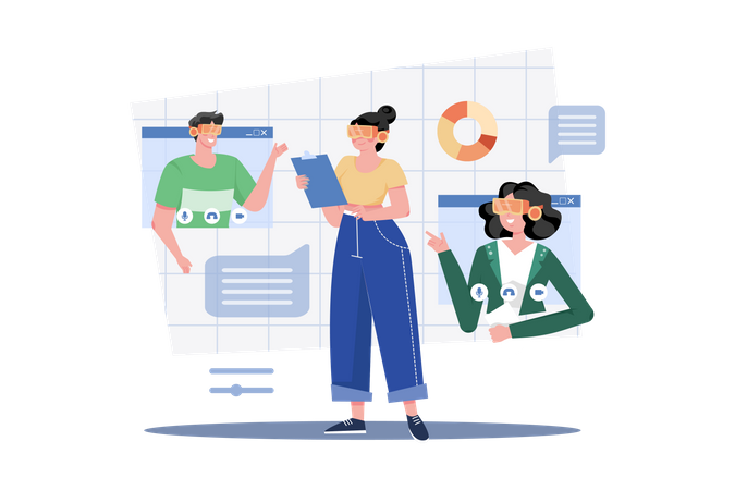 Online video meeting in the metaverse  イラスト