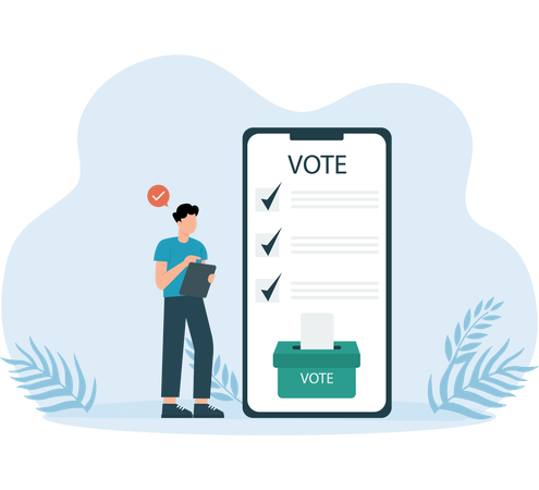 Online Voting application created by businessman  Illustration