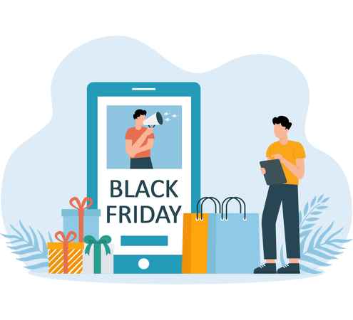 Online-Werbung zum Black Friday in den sozialen Medien  Illustration