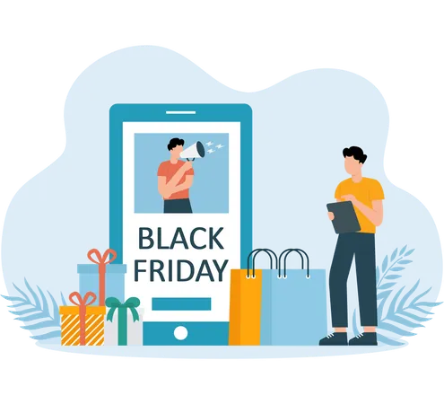 Online-Werbung zum Black Friday in den sozialen Medien  Illustration