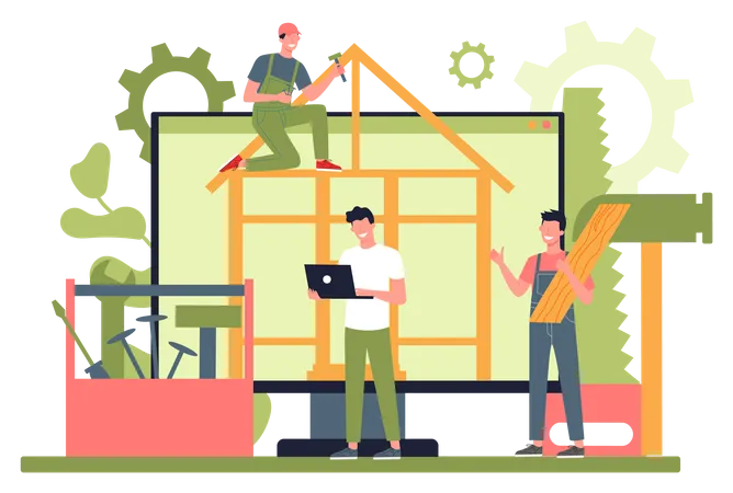 Woodworker Or Carpenter Online Service Or Platform Joinery And Carpenry Project Or Website Isolated Vector Illustration Illustration