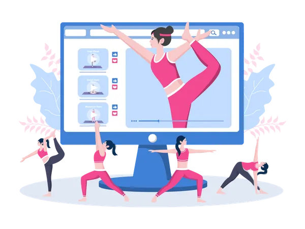 Online Yoga and Meditation Lessons in live Video Streaming Illustration