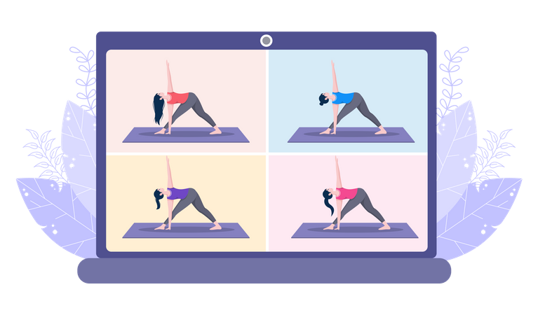 Online-Yoga per Videokonferenz  Illustration