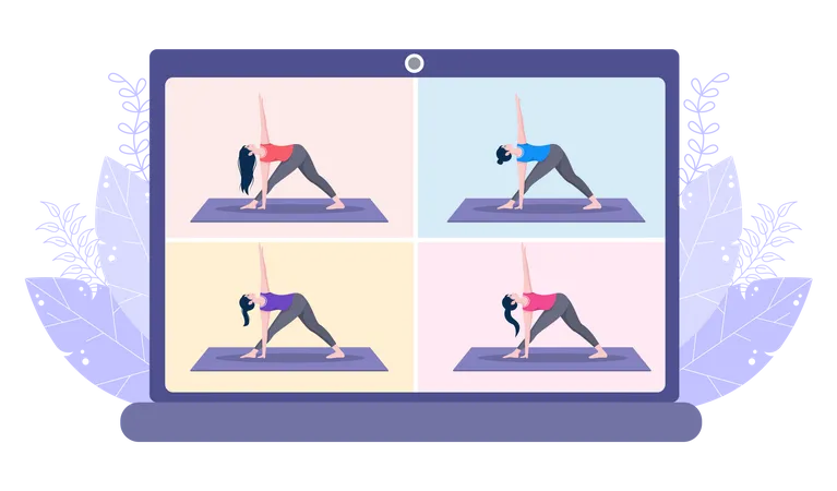 Online-Yoga per Videokonferenz  Illustration