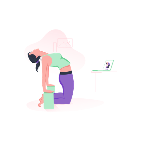 Online yoga with blocks  Illustration