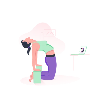 Online yoga with blocks  Illustration