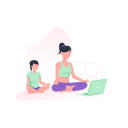 Online yoga with kid  Illustration