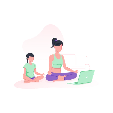 Online yoga with kid  Illustration