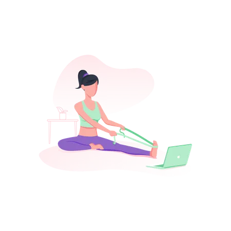 Online yoga with straps  Illustration