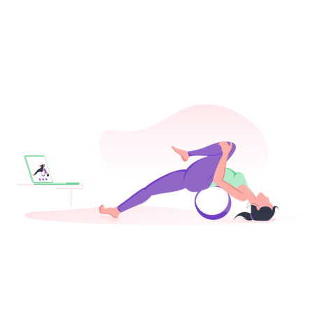 Online yoga with wheel  Illustration