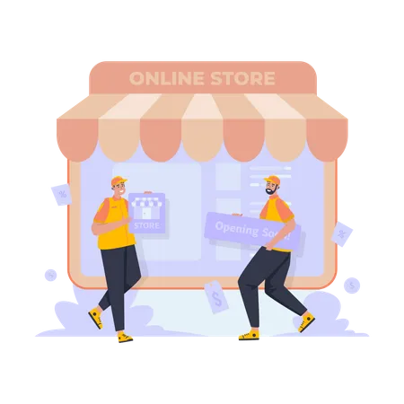Flat Design Open An Online Store Or Setup Profile To Reopen Store Concept Illustration