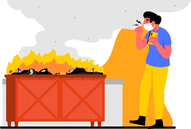 Open burning of trash causing air pollution  Illustration