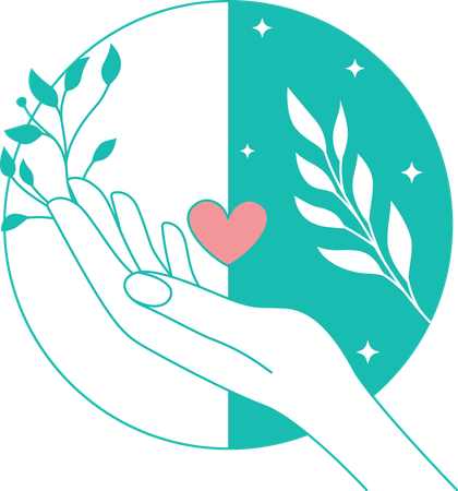 Open Hand with Love Heart and Floral Decoration  Illustration