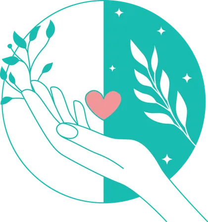 Open Hand with Love Heart and Floral Decoration  Illustration