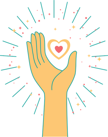 Open Hand with Sparkling Love Heart as Peace Care Healthcare Donate Volunteer Symbol  Illustration