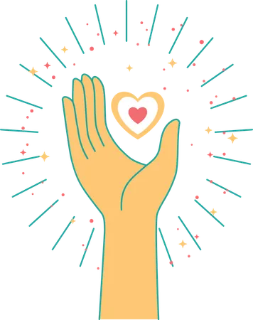 Open Hand with Sparkling Love Heart as Peace Care Healthcare Donate Volunteer Symbol  Illustration