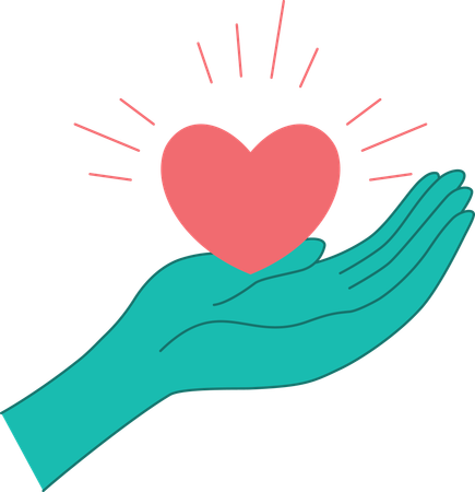 Open Hand with Sparkling Love Heart as Peace Care Healthcare Donate Volunteer Symbol  Illustration