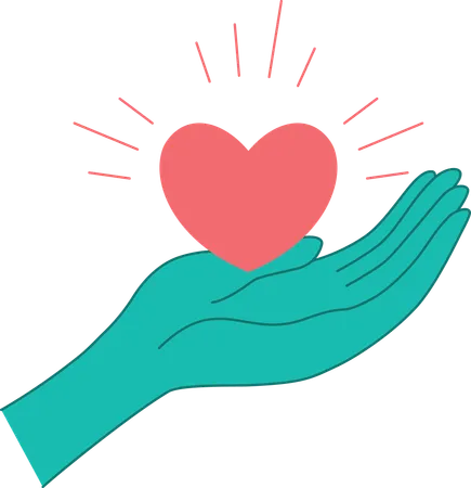 Open Hand with Sparkling Love Heart as Peace Care Healthcare Donate Volunteer Symbol  Illustration