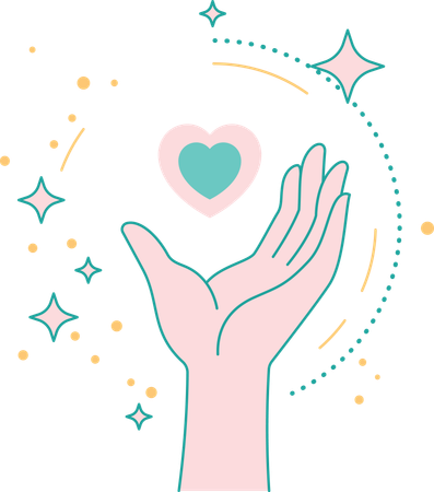 Open Hand with Sparkling Love Heart  Illustration