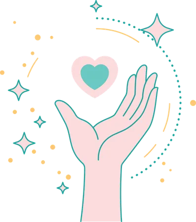 Open Hand with Sparkling Love Heart  Illustration