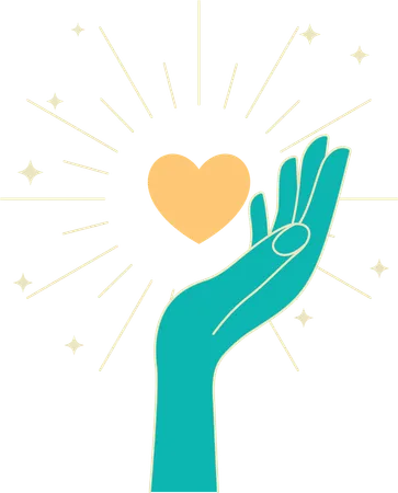 Open Hand with Sparkling Love Heart showing care  Illustration