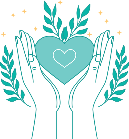 Open Hands with Love Heart and Floral Nature Decoration as Peace Symbol  Illustration