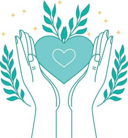 Open Hands with Love Heart and Floral Nature Decoration as Peace Symbol  Illustration