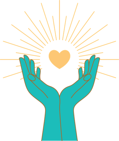 Open Hands with Love Heart and Sun Sunburst  Illustration