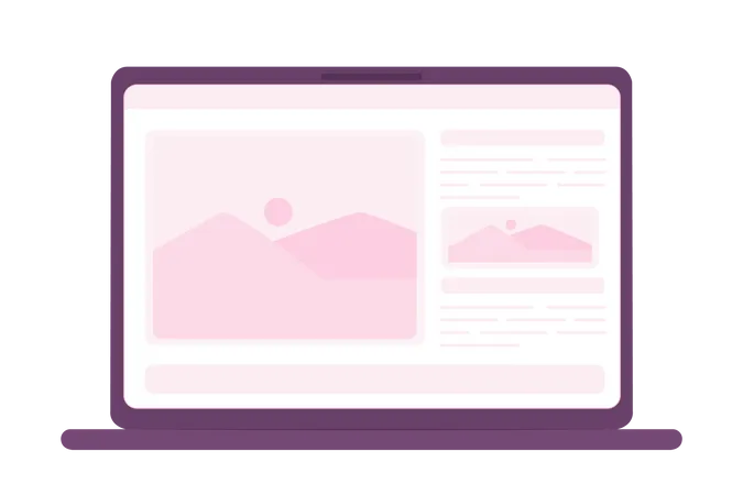 Open laptop with website page  Illustration