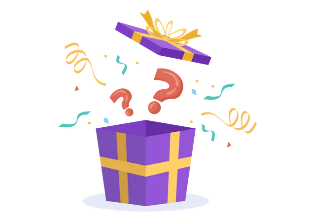 Open mystery gift box  Illustration