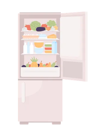 Open refrigerator filled with healthy food Illustration
