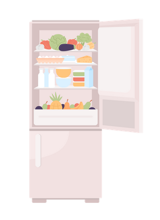 Open refrigerator filled with healthy food  Illustration