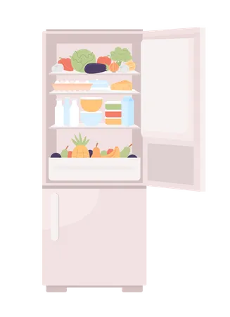 Open refrigerator filled with healthy food  Illustration