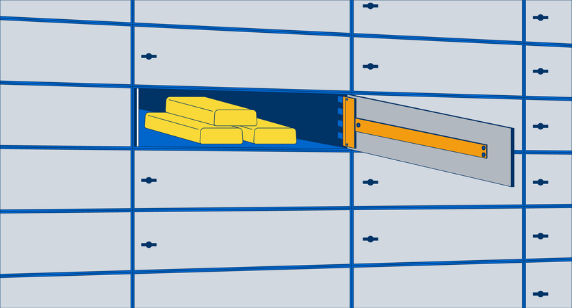 Open safe deposit box with gold bars  Illustration