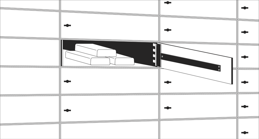 Open safe deposit box with gold bars  Illustration