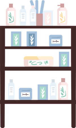 Open shelving with beauty products Illustration