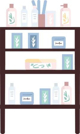 Open shelving with beauty products  Illustration