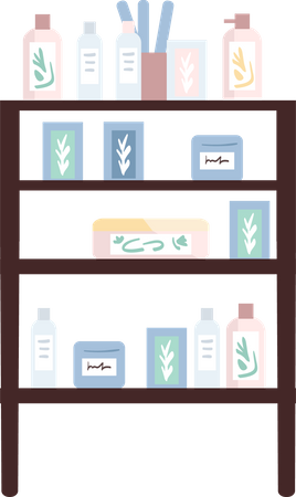 Open shelving with beauty products  Illustration