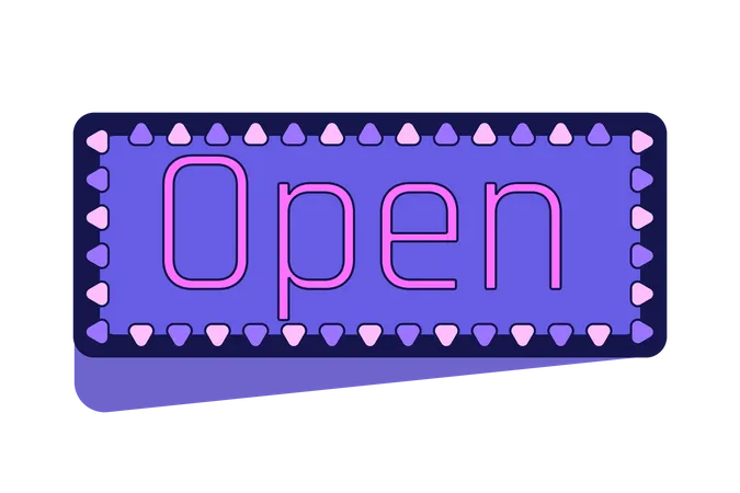 Neon Open Singboard Flat Line Color Isolated Vector Object Welcome Inviting Visitors Editable Clip Art Image On White Background Simple Outline Cartoon Spot Illustration For Web Design イラスト