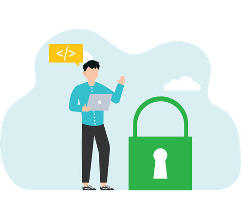 Open source programming digital products include permission to use the programming source code  programmer working lady using computer laptop working on unlock lock with coding symbol  Illustration