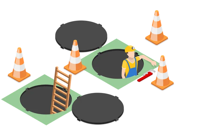 Opened Street Manhole  Illustration