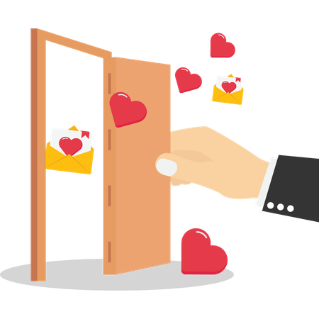 Opening a door with hearts  Illustration