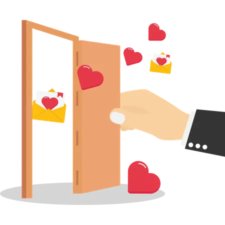 Opening a door with hearts  Illustration
