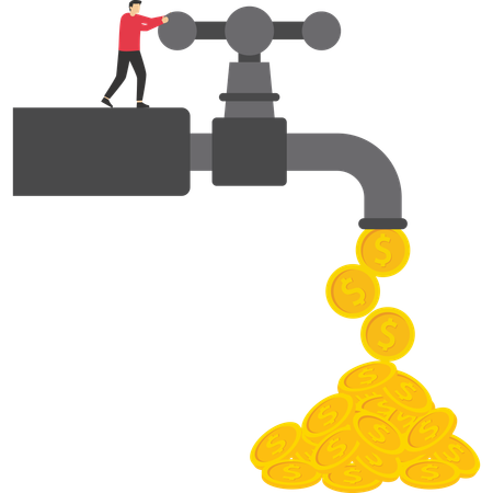 Opening faucet valve to control money outflow  Illustration