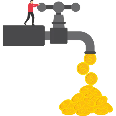 Opening faucet valve to control money outflow  Illustration